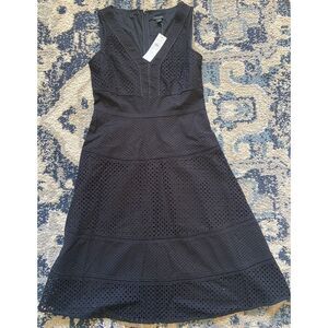 Ann Taylor Black Eyelet Midi Dress, Size 2 NWT